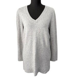APT 9 100% Cashmere Light Heather Gray V Neck Tunic Sweater Medium